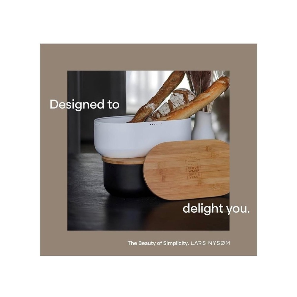 Lars Nysom Bread Bin Box Bamboo Cutting Board Lid White With Bread Bag Modern - Picture 3 of 10